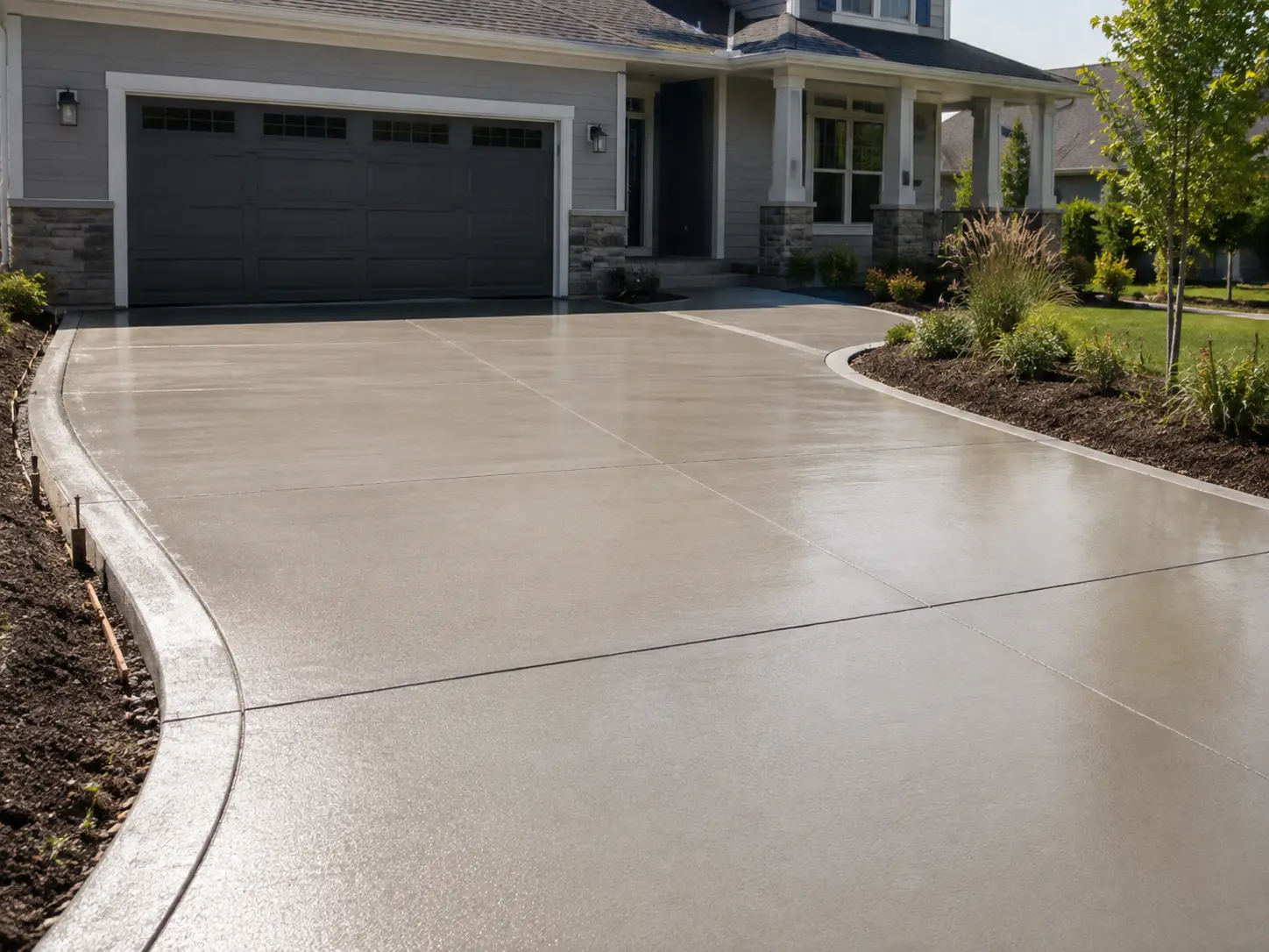 Newly poured and finished concrete driveway